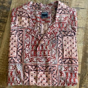 Todd Snyder KALAMKARI BLOCK PRINT SHORT SLEEVE CAMP COLLAR L